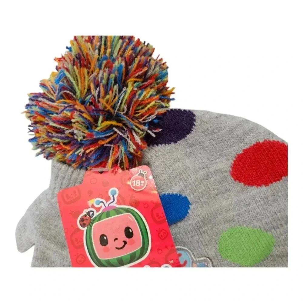 Cocomelon Unisex Grey Winter Beanie Hat and Mitten Set